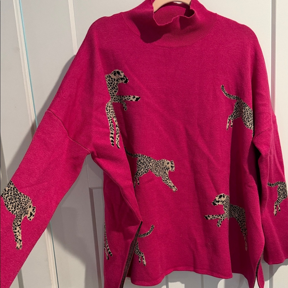 Entro Pink Cheetah Mockneck Sweater - Picture 5 of 7